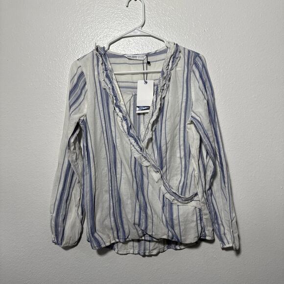 Zara Tops - Zara Basic Z1975 Denim Top XS Wrap Front Long Sleeve Elastic Cuff Hem New